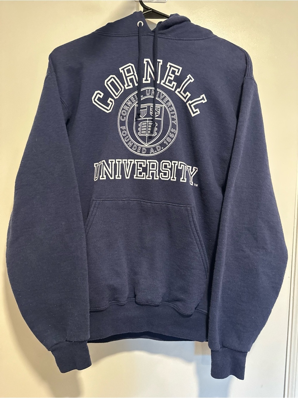 Vintage Cornell University Hoodie SzS Navy Blue Jerzees logo Spellout Streetwear
